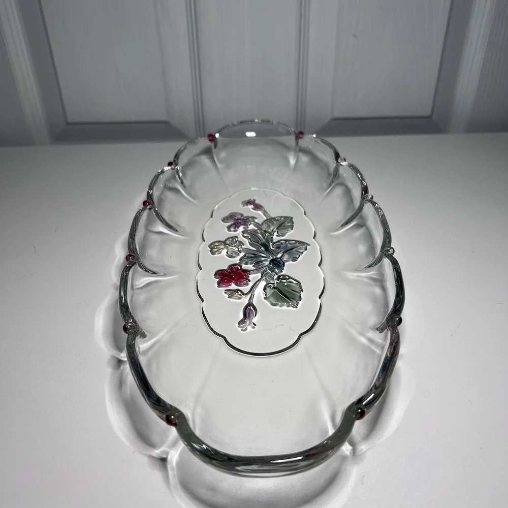 Mikasa Glass Oval Serving Tray‎ 15x7 Floral & Scalloped Edges